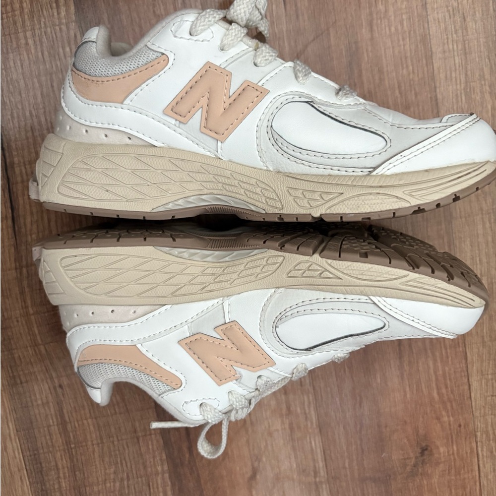 Girls New Balance White and Tan Sneakers